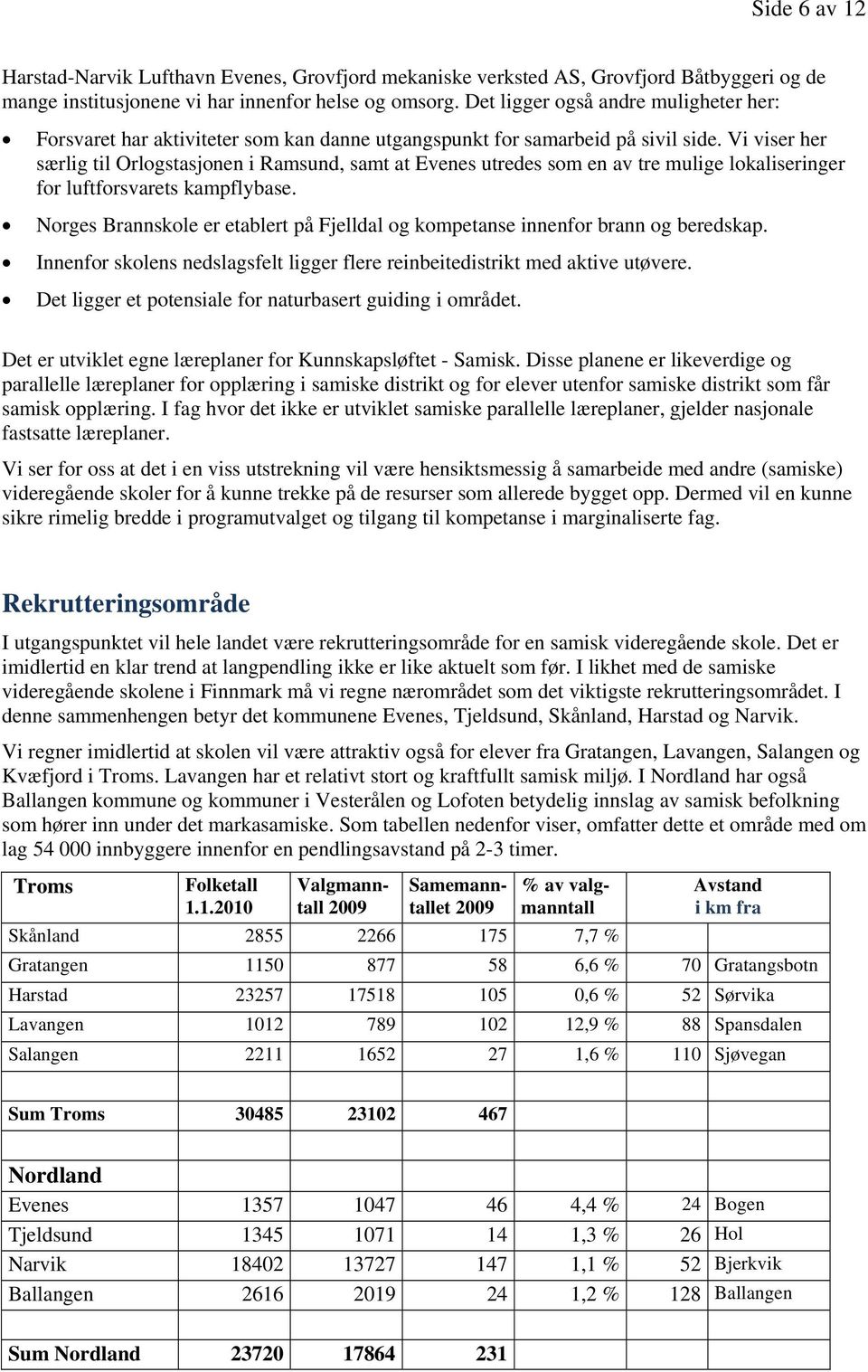 Vi viser her særlig til Orlogstasjonen i Ramsund, samt at Evenes utredes som en av tre mulige lokaliseringer for luftforsvarets kampflybase.