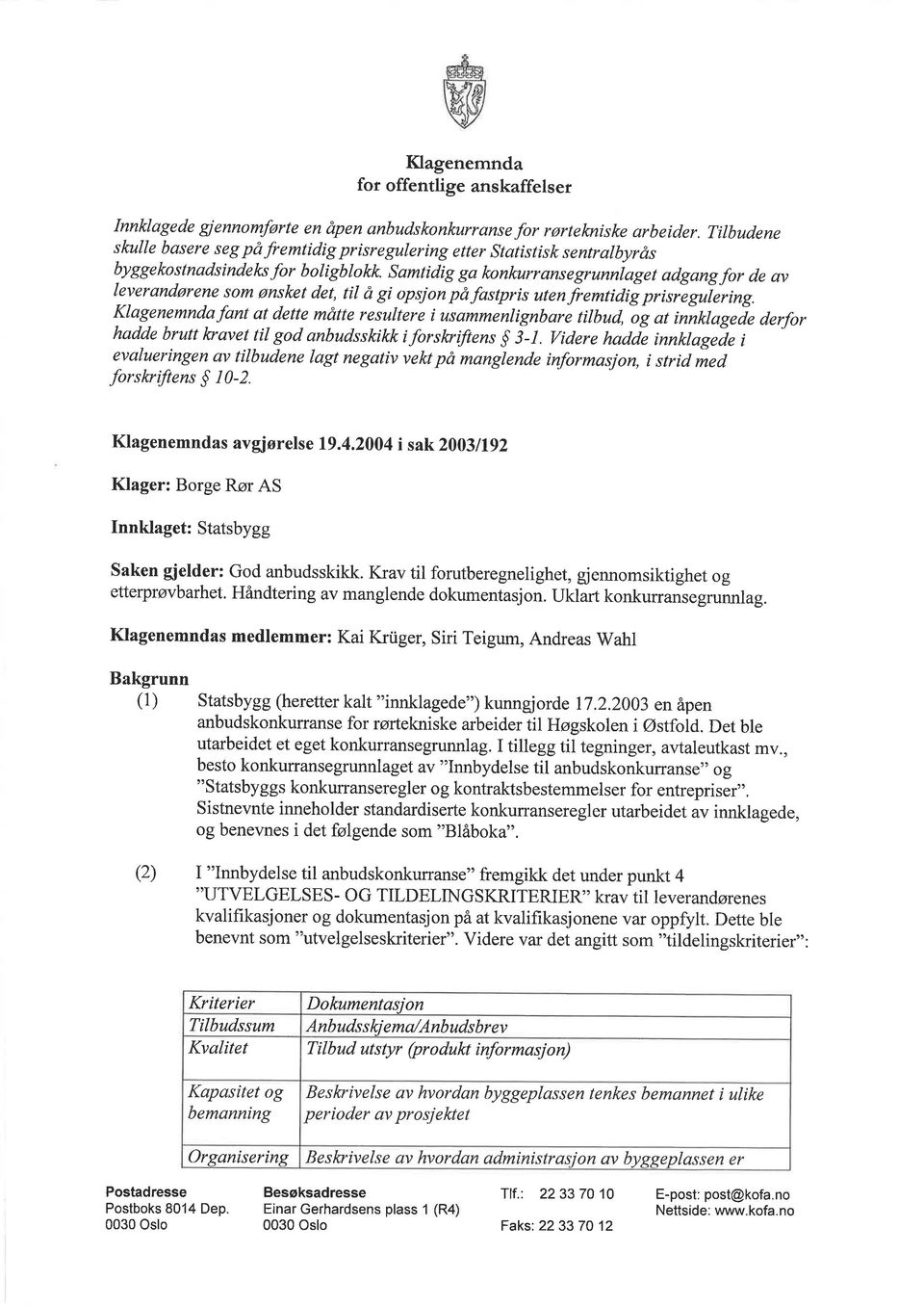 Samtidig ga konkumorrrgrunniog"t adgangfor de av leverandørene som ønsket det, til å gi opsjon påfastpris utenfremtidig prisñguliring.