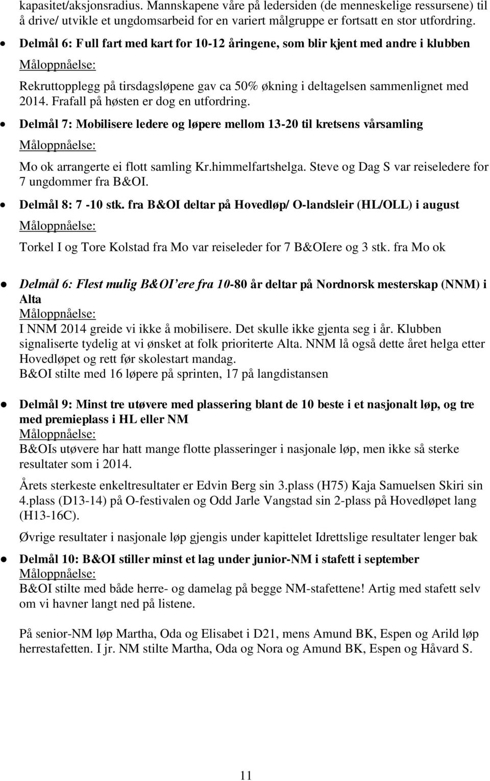 Frafall på høsten er dog en utfordring. Delmål 7: Mobilisere ledere og løpere mellom 13-20 til kretsens vårsamling Måloppnåelse: Mo ok arrangerte ei flott samling Kr.himmelfartshelga.