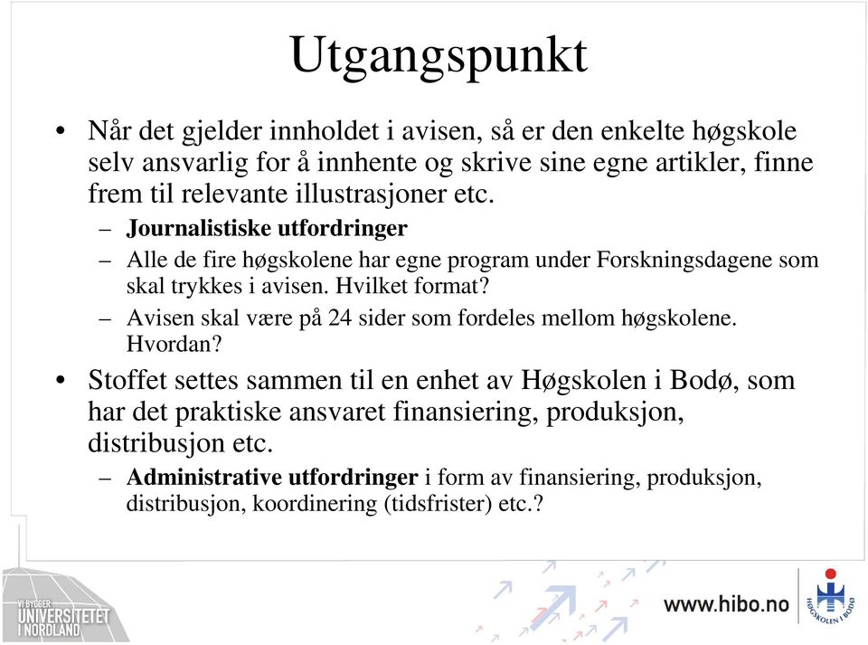 Hvilket format? Avisen skal være på 24 sider som fordeles mellom høgskolene. Hvordan?