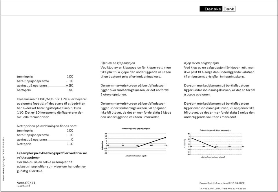 Kjøp av en kjøpsopsjon Ved kjøp av en kjøpsopsjon får kjøper rett, men ikke plikt til å kjøpe den underliggende valutaen til en bestemt pris eller innløsningskurs.