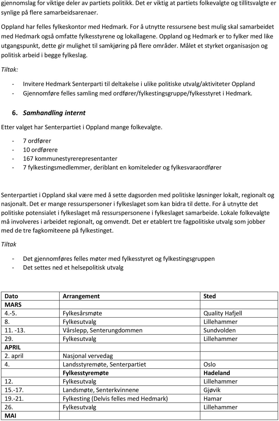 Oppland og Hedmark er to fylker med like utgangspunkt, dette gir mulighet til samkjøring på flere områder. Målet et styrket organisasjon og politisk arbeid i begge fylkeslag.