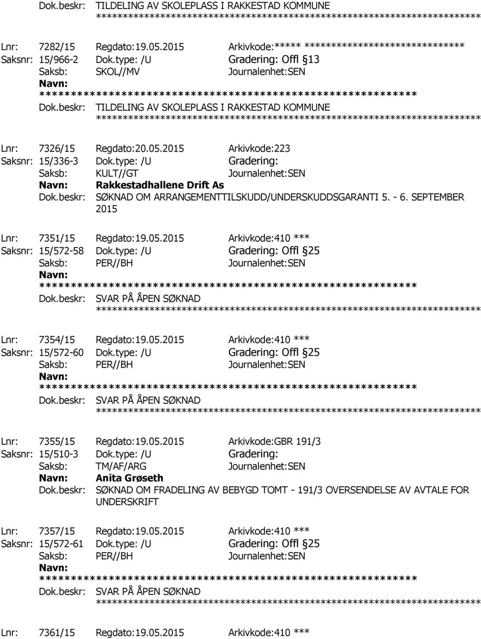 type: /U Gradering: Saksb: KULT//GT Journalenhet:SEN Rakkestadhallene Drift As Dok.beskr: SØKNAD OM ARRANGEMENTTILSKUDD/UNDERSKUDDSGARANTI 5. - 6. SEPTEMBER 2015 ************ Lnr: 7351/15 Regdato:19.