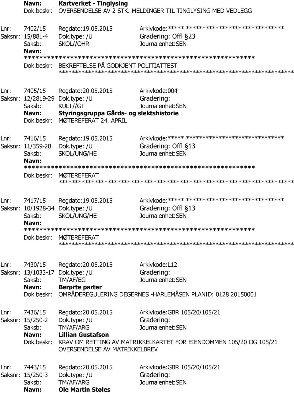 beskr: BEKREFTELSE PÅ GODKJENT POLITIATTEST Lnr: 7405/15 Regdato:20.05.2015 Arkivkode:004 Saksnr: 12/2819-29 Dok.