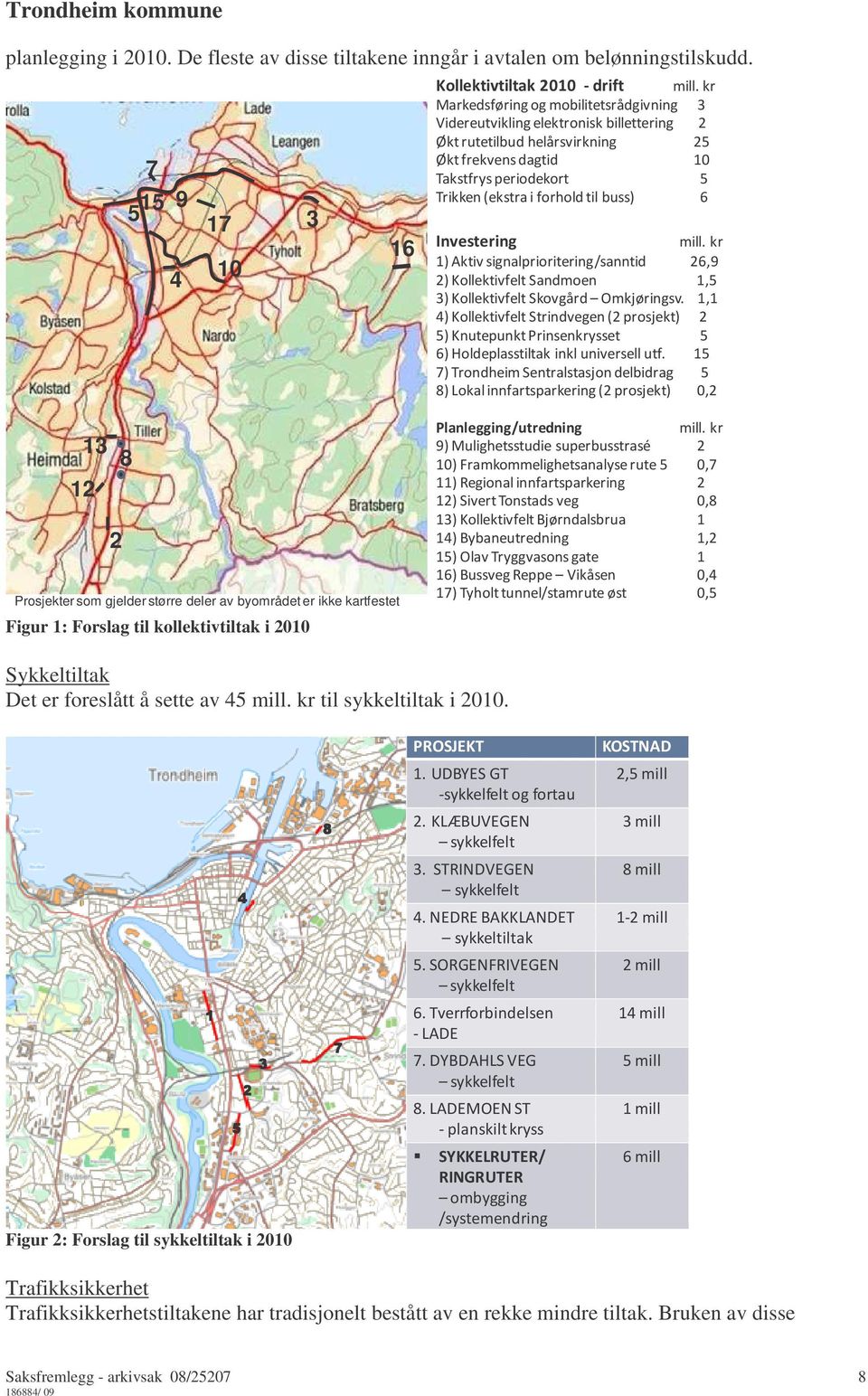 & +#!!# ( )#*/!40 140 (. #1 #!! 0!!# "&&-8,! ( 130'! 0! ( Sykkeltiltak Det er foreslått å sette av 45 mill. kr til sykkeltiltak i 2010. Figur 2: Forslag til sykkeltiltak i 2010! $:;<=+>!1* *0 $)?