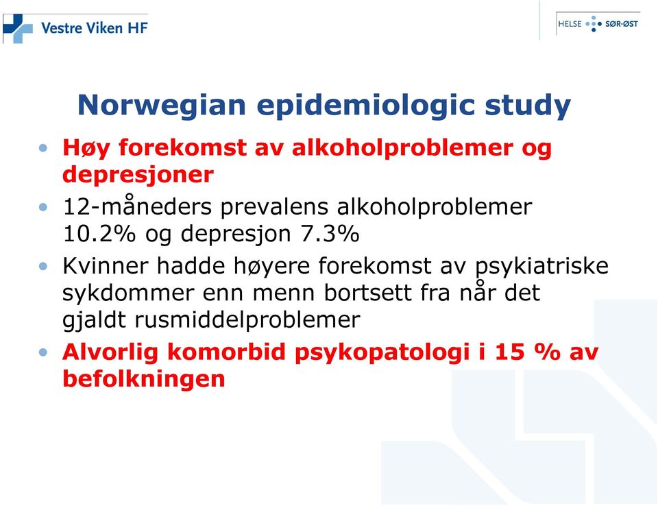 3% Kvinner hadde høyere forekomst av psykiatriske sykdommer enn menn bortsett