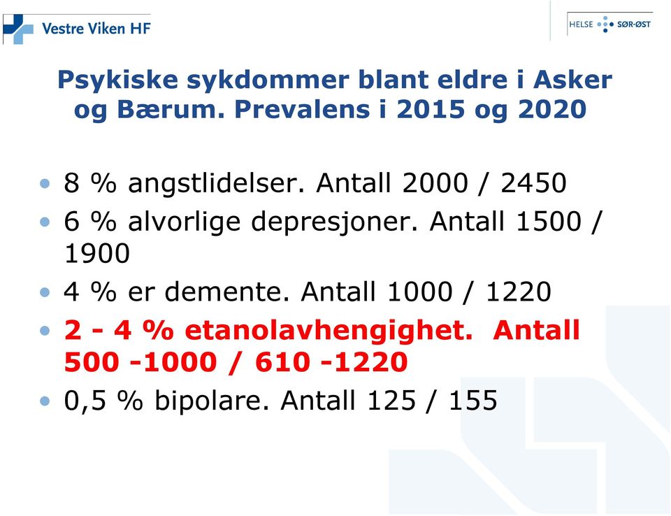 Antall 2000 / 2450 6 % alvorlige depresjoner.