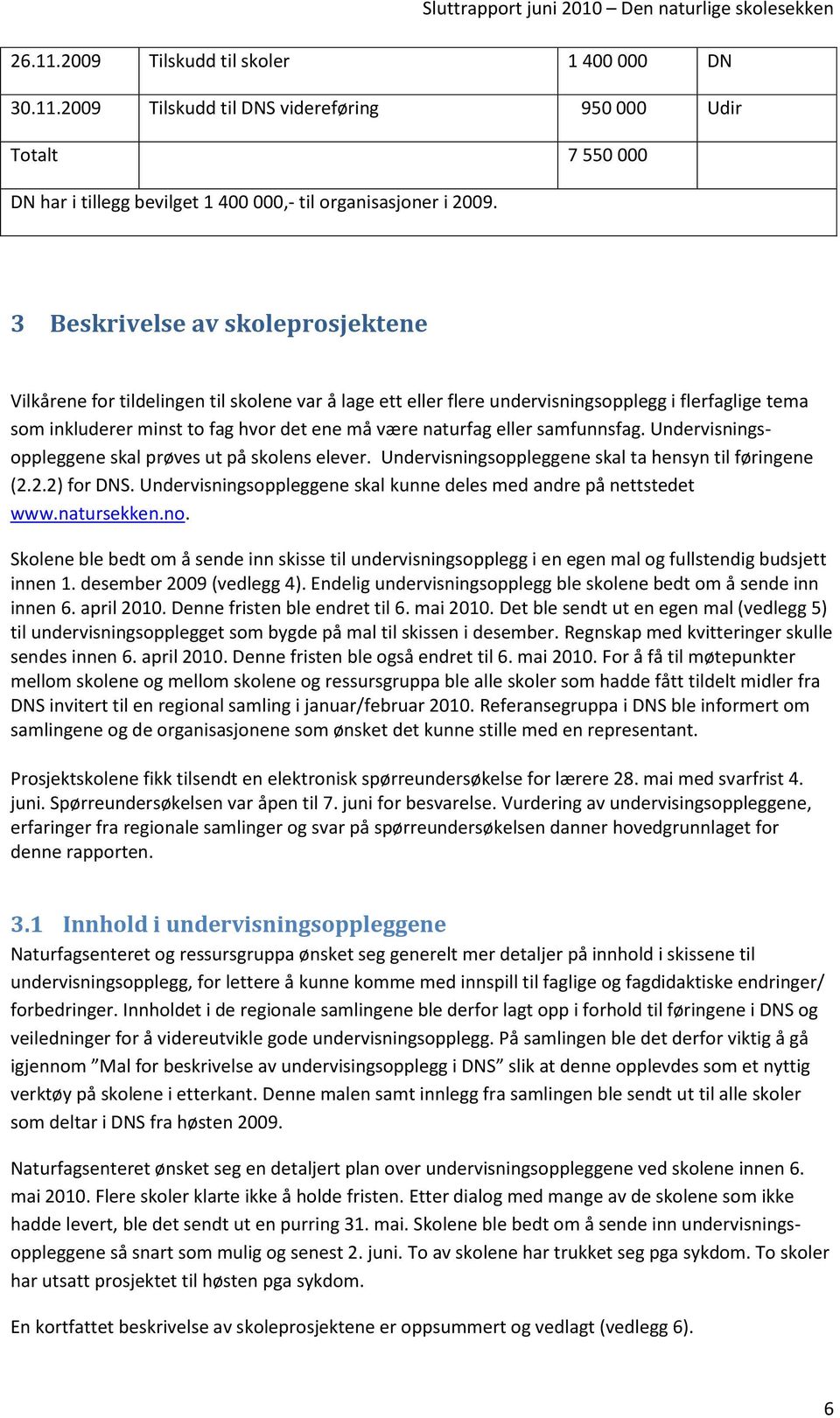 eller samfunnsfag. Undervisningsoppleggene skal prøves ut på skolens elever. Undervisningsoppleggene skal ta hensyn til føringene (2.2.2) for DNS.