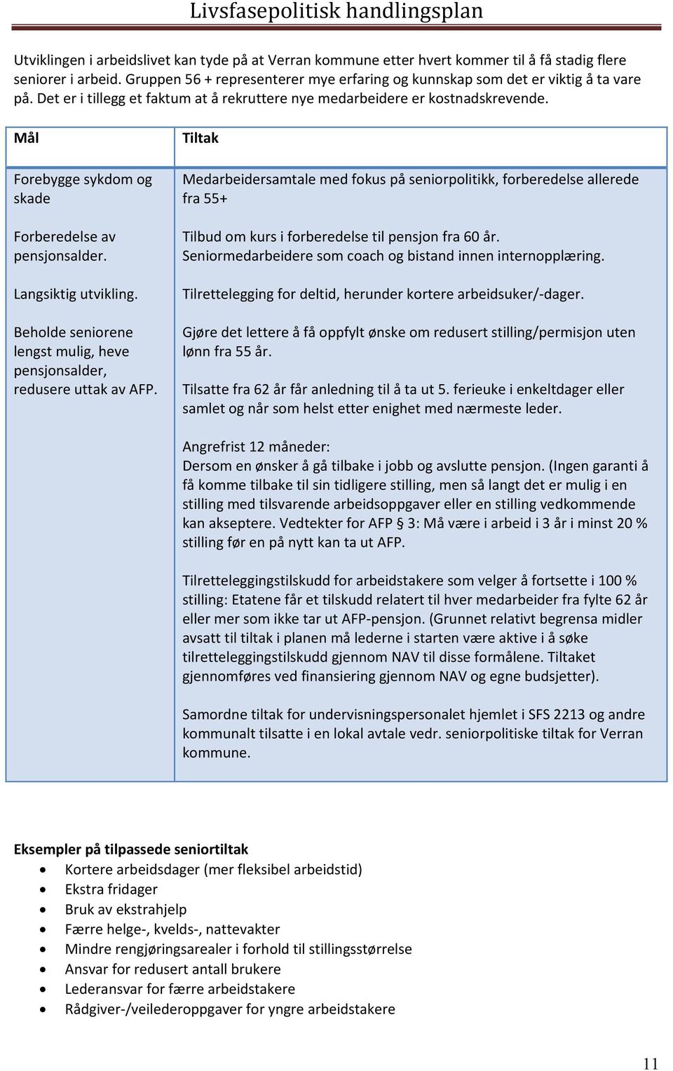 Beholde seniorene lengst mulig, heve pensjonsalder, redusere uttak av AFP.