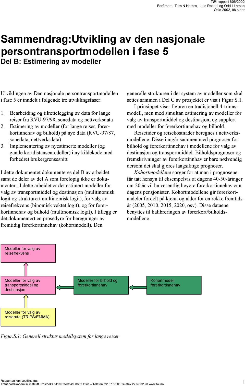 Estimering av modeller (for lange reiser, førerkortinnehav og bilhold) på nye data (RVU-97/87, sonedata, nettverksdata) 3.