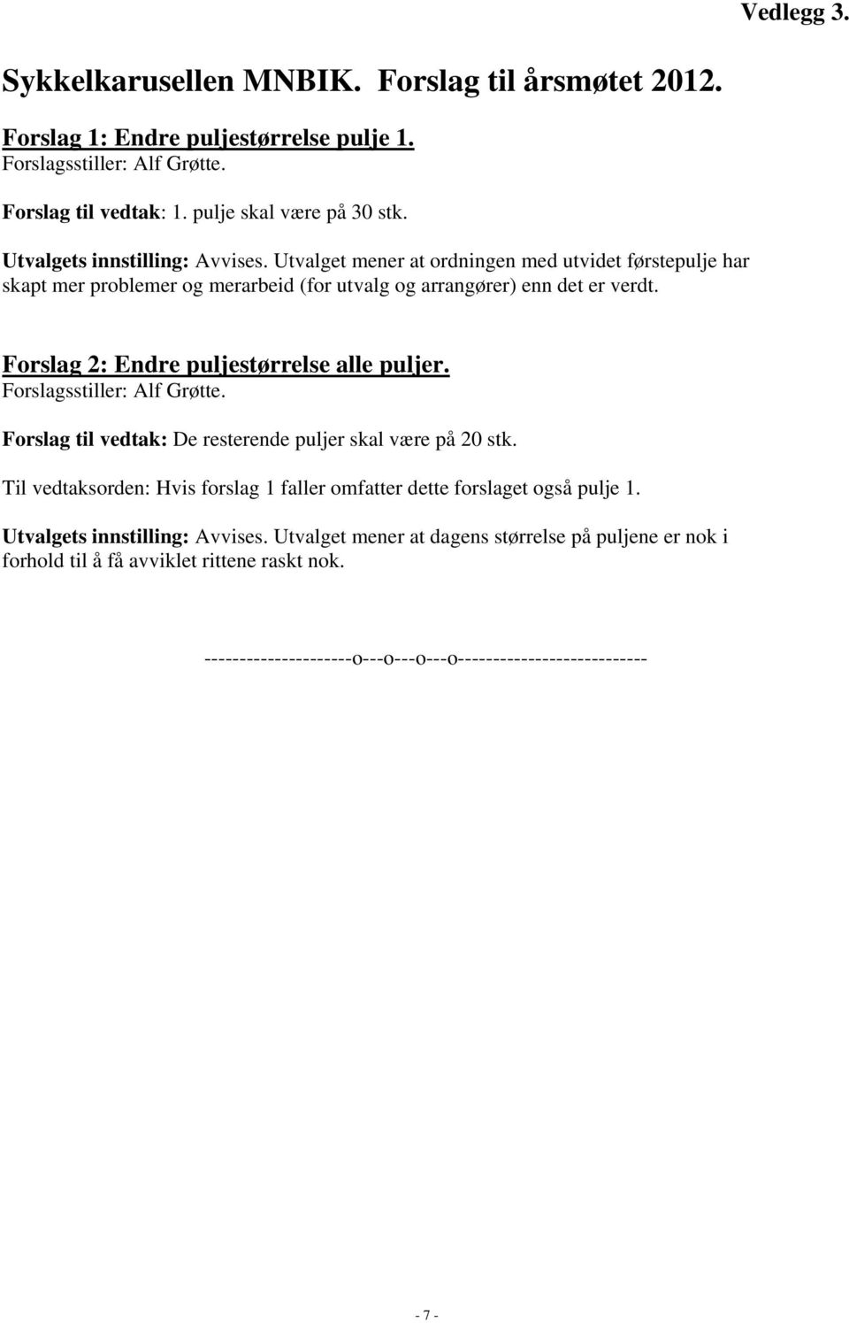 Forslag 2: Endre puljestørrelse alle puljer. Forslagsstiller: Alf Grøtte. Forslag til vedtak: De resterende puljer skal være på 20 stk.