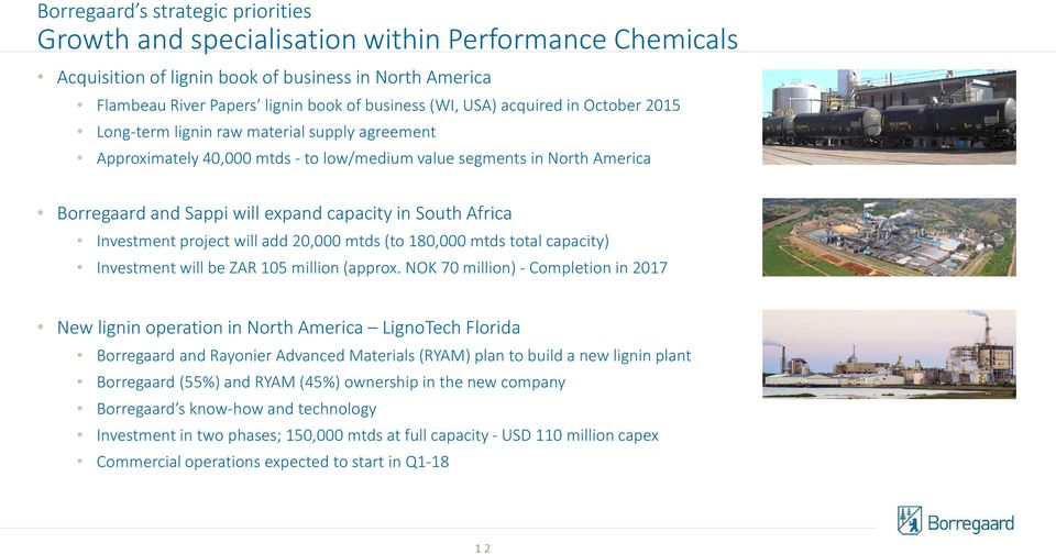 South Africa Investment project will add 20,000 mtds(to 180,000 mtds total capacity) Investment will be ZAR 105 million (approx.