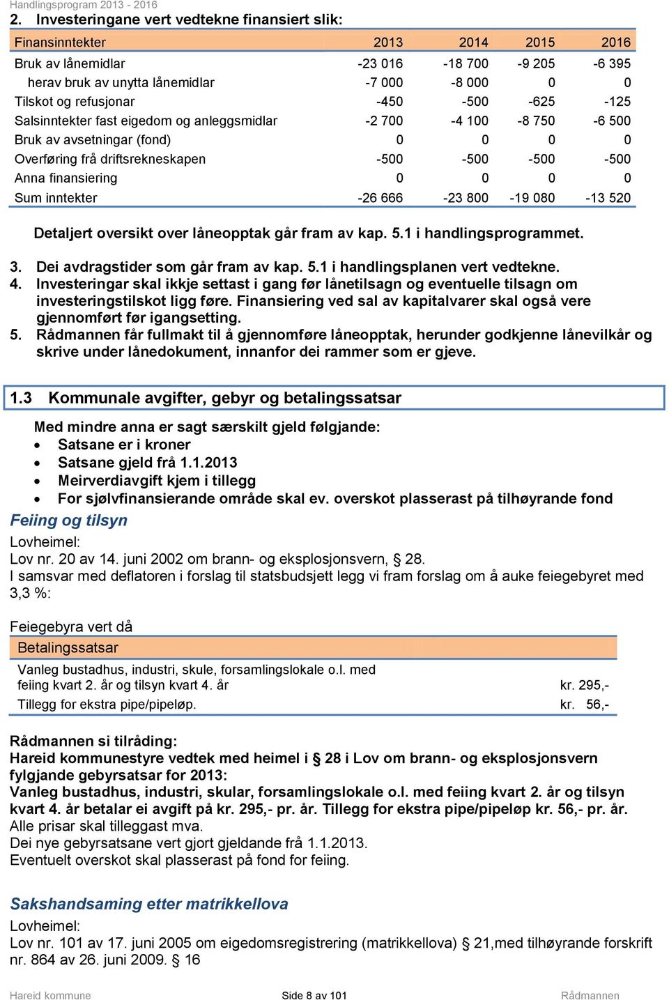 oversikt over låneopptak går fram av kap. 5.1 i handlingsprogrammet. 3. Dei avdragstider som går fram av kap. 5.1 i handlingsplanen vert vedtekne. 4.