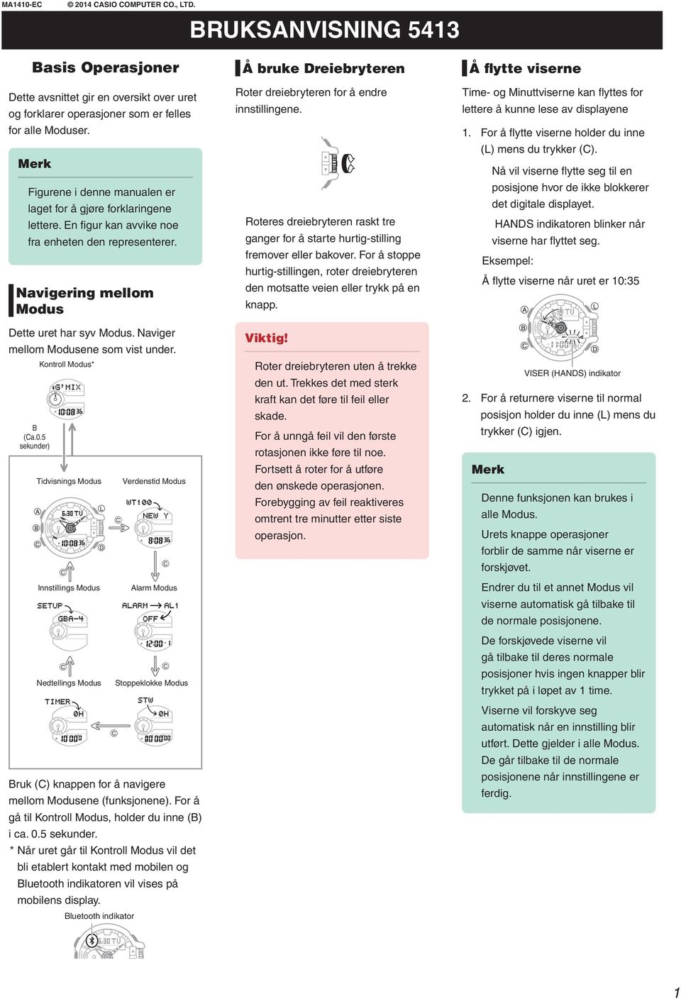 Naviger mellom Modusene som vist under. B (Ca.0.