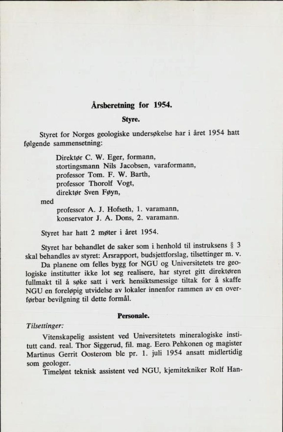 Styret har behandlet de saker som i henhold til instruksens 3 skal behandles av styret: Årsrapport, budsjettforslag, tilsettinger m. v.