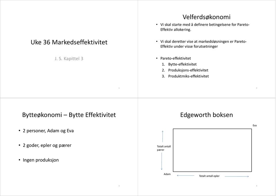 Kaittel 3 Vi skal deretter vise at markedsløsningen er areto Effektiv under visse forutsetninger areto effektivitet.