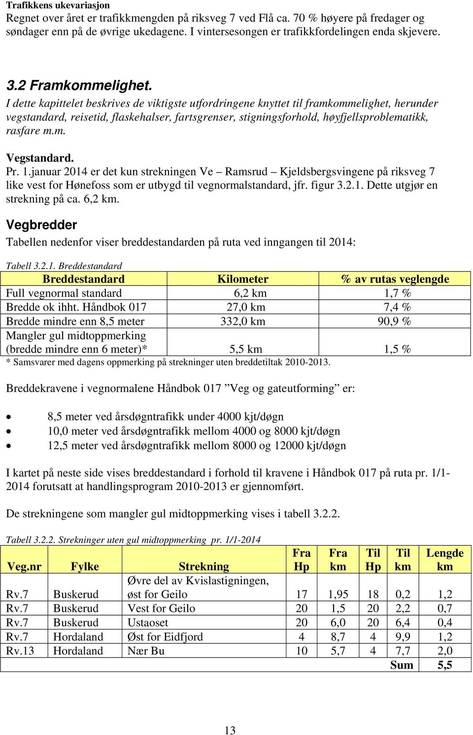 I dette kapittelet beskrives de viktigste utfordringene knyttet til framkommelighet, herunder vegstandard, reisetid, flaskehalser, fartsgrenser, stigningsforhold, høyfjellsproblematikk, rasfare m.m. Vegstandard.