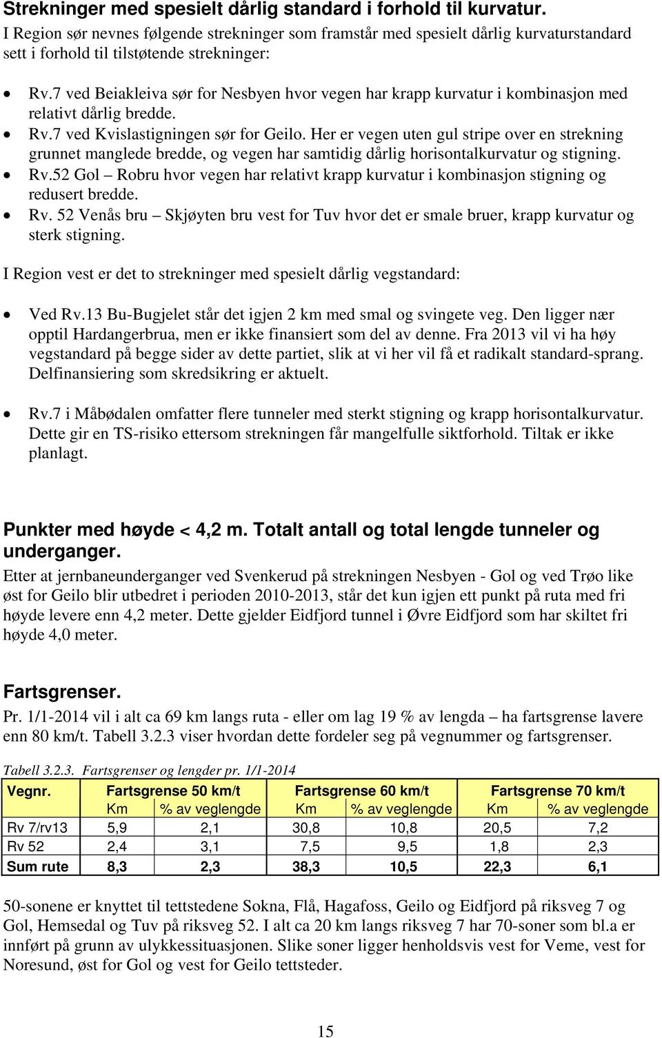 7 ved Beiakleiva sør for Nesbyen hvor vegen har krapp kurvatur i kombinasjon med relativt dårlig bredde. Rv.7 ved Kvislastigningen sør for Geilo.