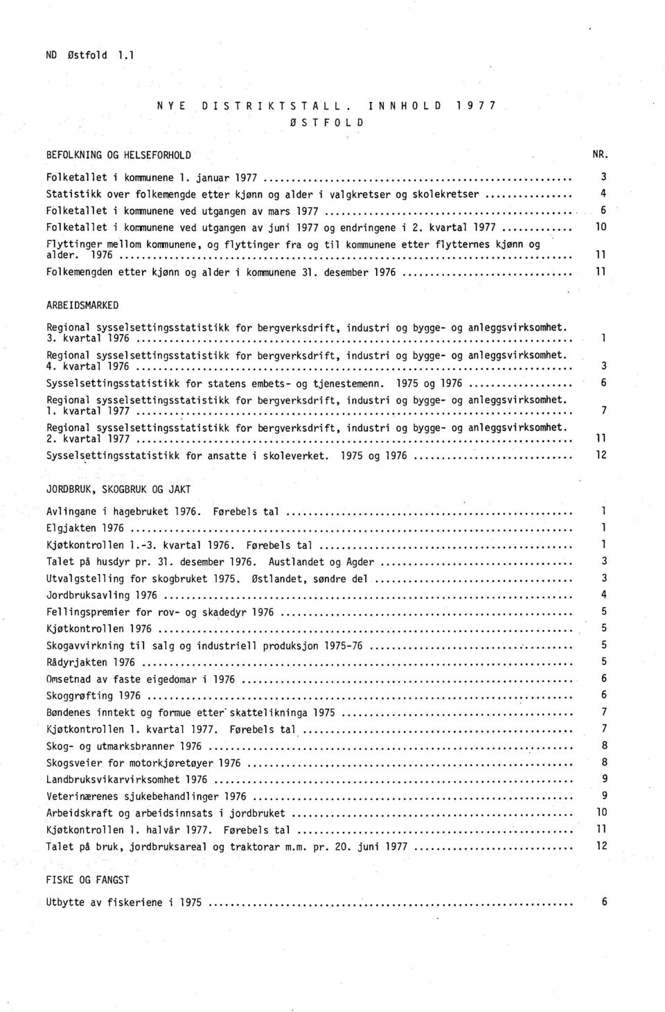 endringene i 2. kvartal 1977 10 Flyttinger mellom kommunene, og flyttinger fra og til kommunene etter flytternes kjønn og alder. 1976 11 Folkemengden etter kjønn og alder i kommunene 31.