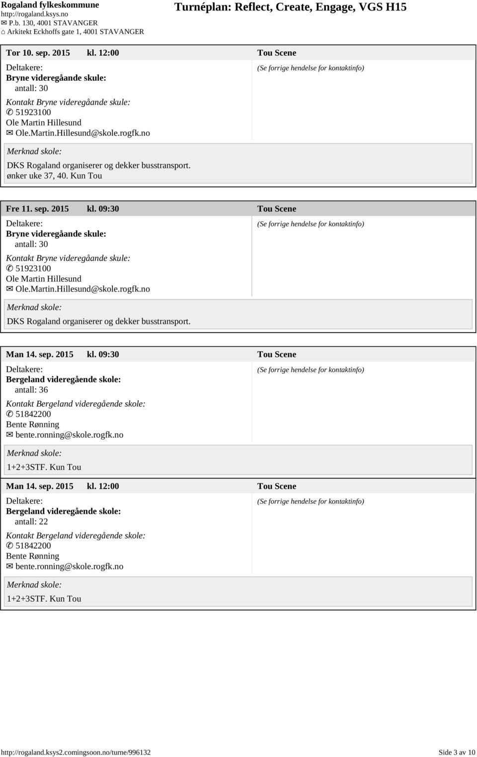 ronning@skole.rogfk.no 1+2+3STF. Kun Tou Man 14. sep. 2015 kl. 12:00 Tou Scene Bergeland videregående skole: antall: 22 Kontakt Bergeland videregående skole: 51842200 Bente Rønning bente.