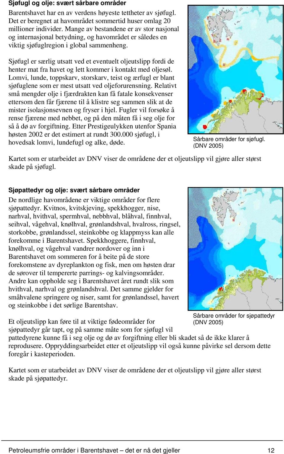 Sjøfugl er særlig utsatt ved et eventuelt oljeutslipp fordi de henter mat fra havet og lett kommer i kontakt med oljesøl.