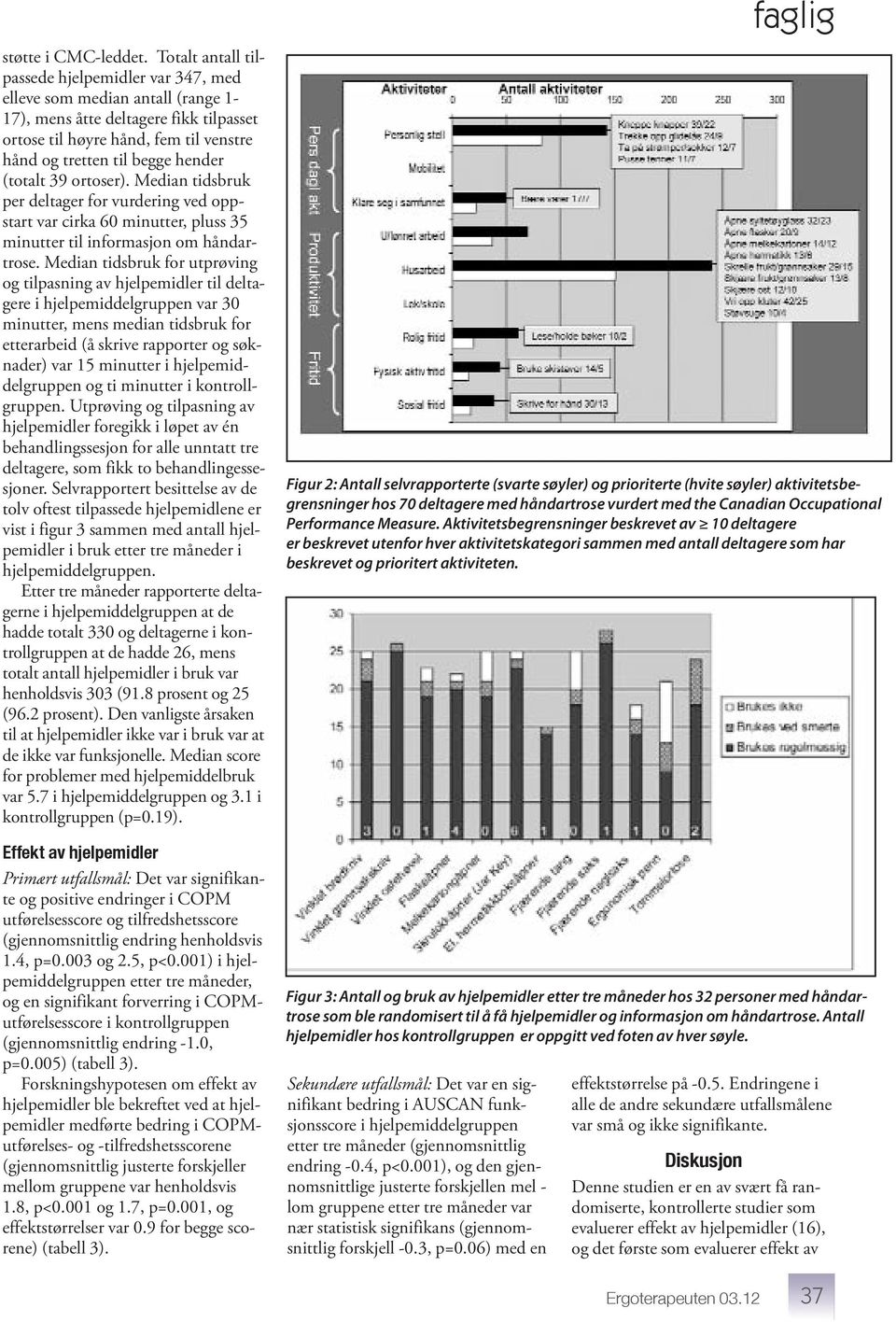 (totalt 39 ortoser). Median tidsbruk per deltager for vurdering ved oppstart var cirka 60 minutter, pluss 35 minutter til informasjon om håndartrose.