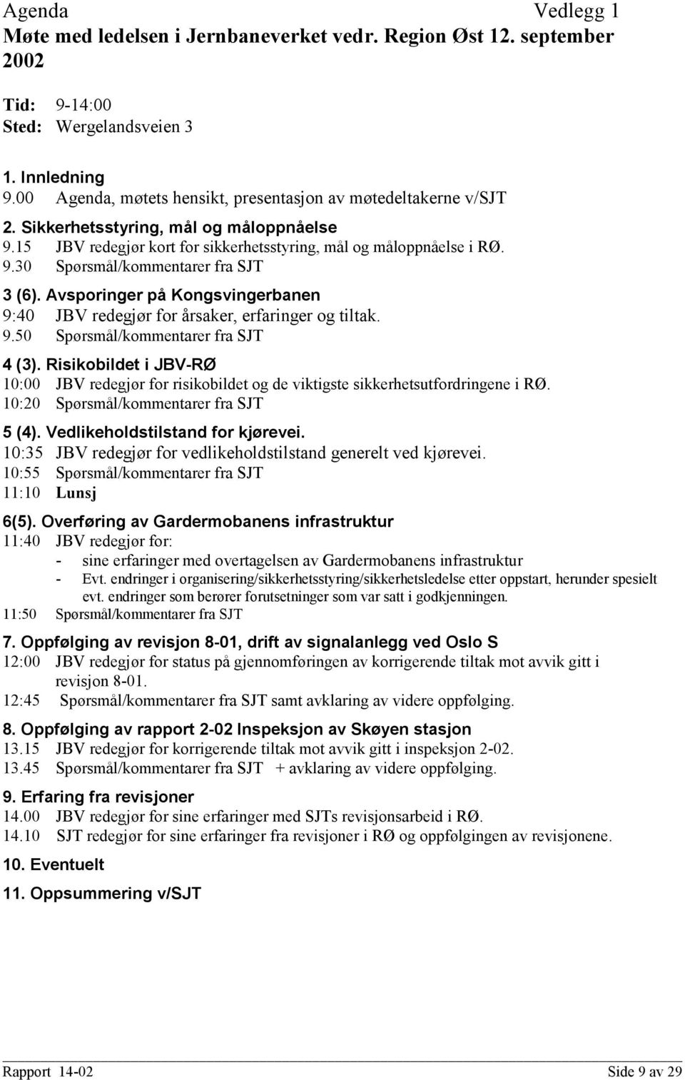 Avsporinger på Kongsvingerbanen 9:40 JBV redegjør for årsaker, erfaringer og tiltak. 9.50 Spørsmål/kommentarer fra SJT 4 (3).