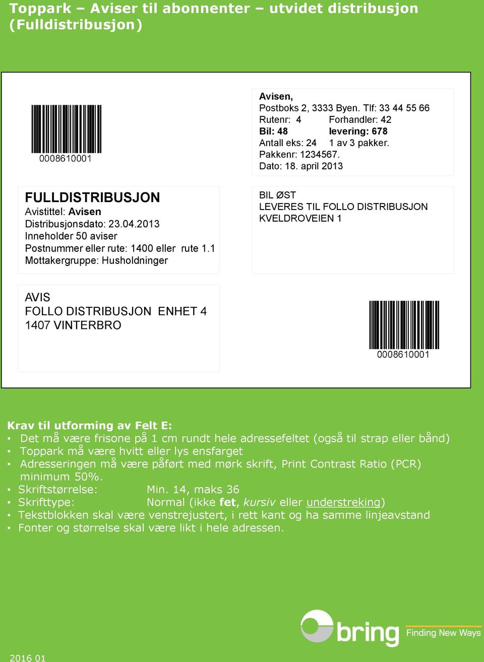 2013 Inneholder 50 aviser Postnummer eller rute: 1400 eller rute 1.