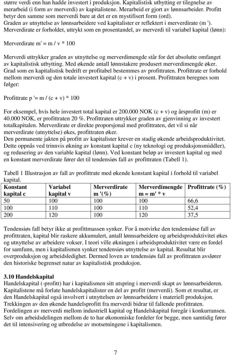 Merverdirate er forholdet, uttrykt som en prosentandel, av merverdi til variabel kapital (lønn): Merverdirate m' = m / v * 100 Merverdi uttrykker graden av utnyttelse og merverdimengde står for det