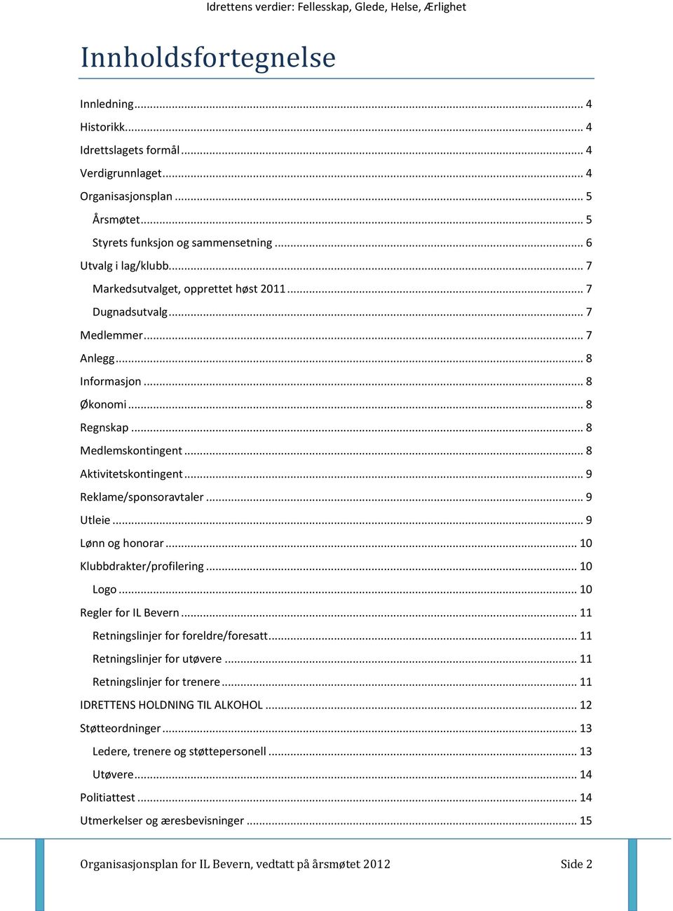 .. 9 Reklame/sponsoravtaler... 9 Utleie... 9 Lønn og honorar... 10 Klubbdrakter/profilering... 10 Logo... 10 Regler for IL Bevern... 11 Retningslinjer for foreldre/foresatt.