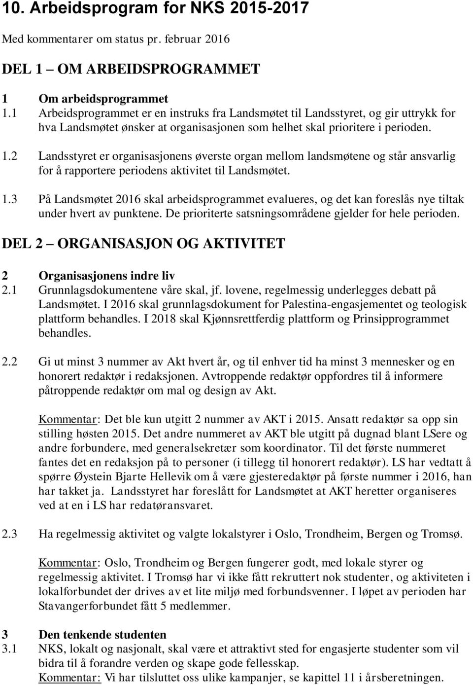 2 Landsstyret er organisasjonens øverste organ mellom landsmøtene og står ansvarlig for å rapportere periodens aktivitet til Landsmøtet. 1.