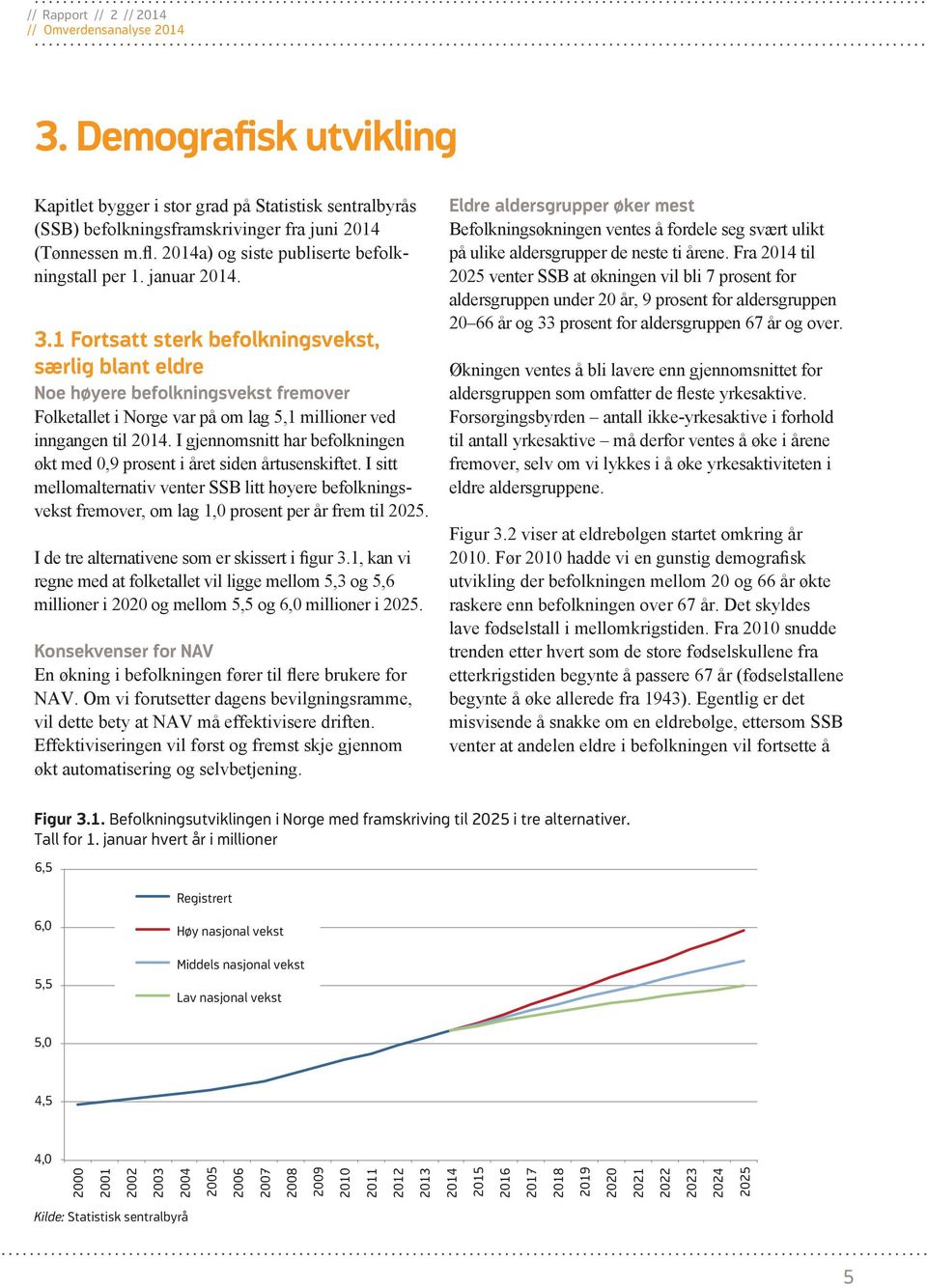 I gjennomsnitt har befolkningen økt med 0,9 prosent i året siden årtusenskiftet. I sitt mellomalternativ venter SSB litt høyere befolkningsvekst fremover, om lag 1,0 prosent per år frem til 2025.