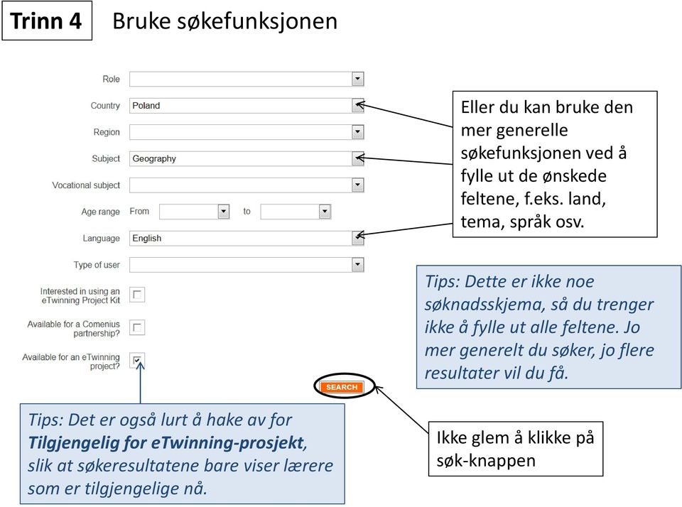 Tips: Dette er ikke noe søknadsskjema, så du trenger ikke å fylle ut alle feltene.