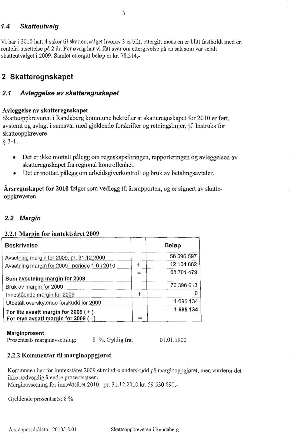 1 Avleggelse av skatteregnskapet Avleggelse av skatteregnskapet Skatteoppkreveren i Randaberg kommune bekrefter at skatteregnskapet for 2010 er ført, avstemt og avlagt i samsvar med gjeldende