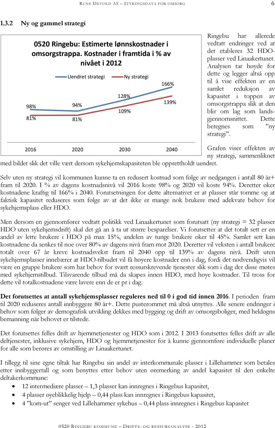 Analysen tar høyde for dette og legger altså opp til å vise effekten av en samlet reduksjon av kapasitet i toppen av omsorgstrappa slik at den blir om lag som landsgjennomsnittet.