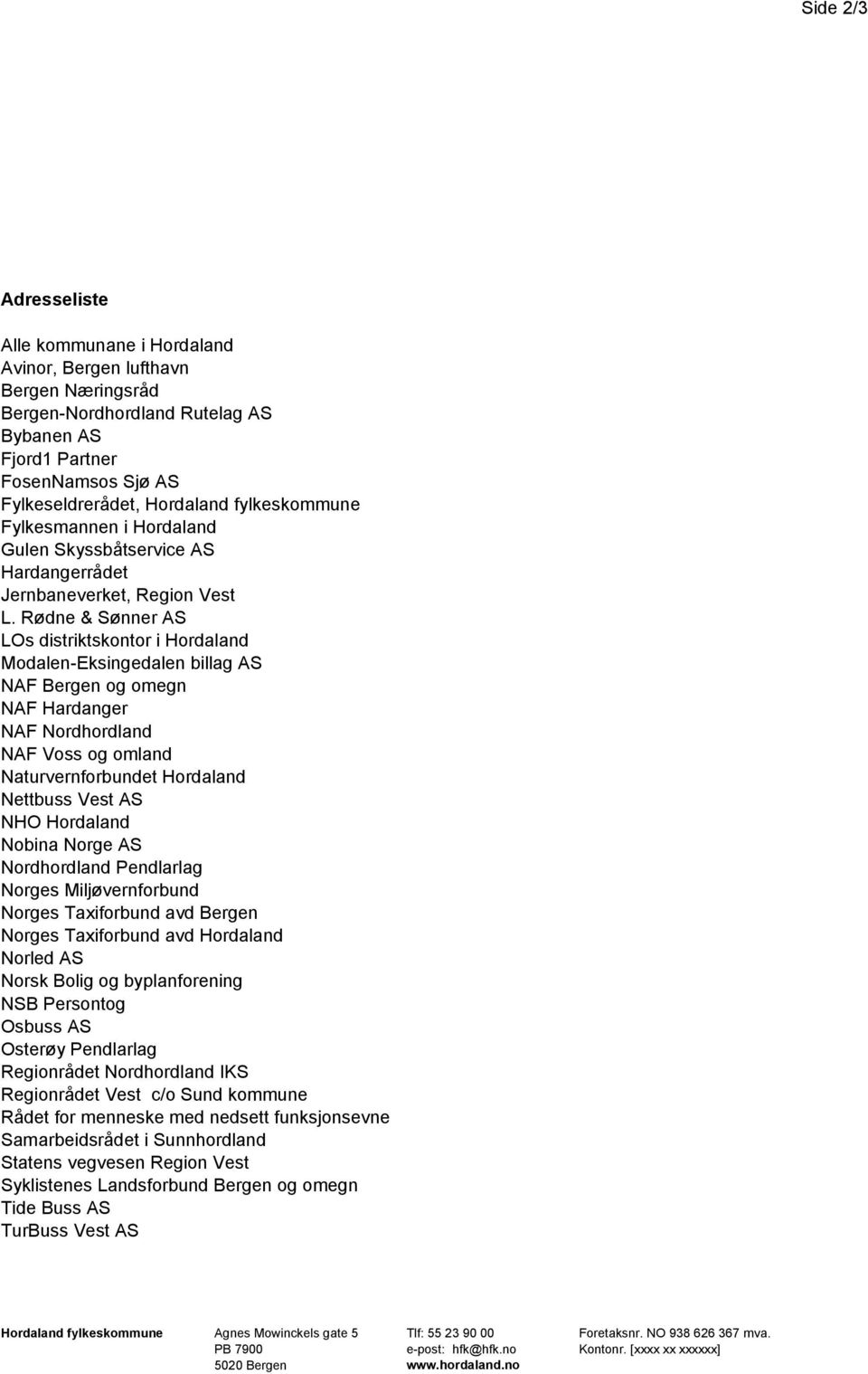 Rødne & Sønner AS LOs distriktskontor i Hordaland Modalen-Eksingedalen billag AS NAF Bergen og omegn NAF Hardanger NAF Nordhordland NAF Voss og omland Naturvernforbundet Hordaland Nettbuss Vest AS