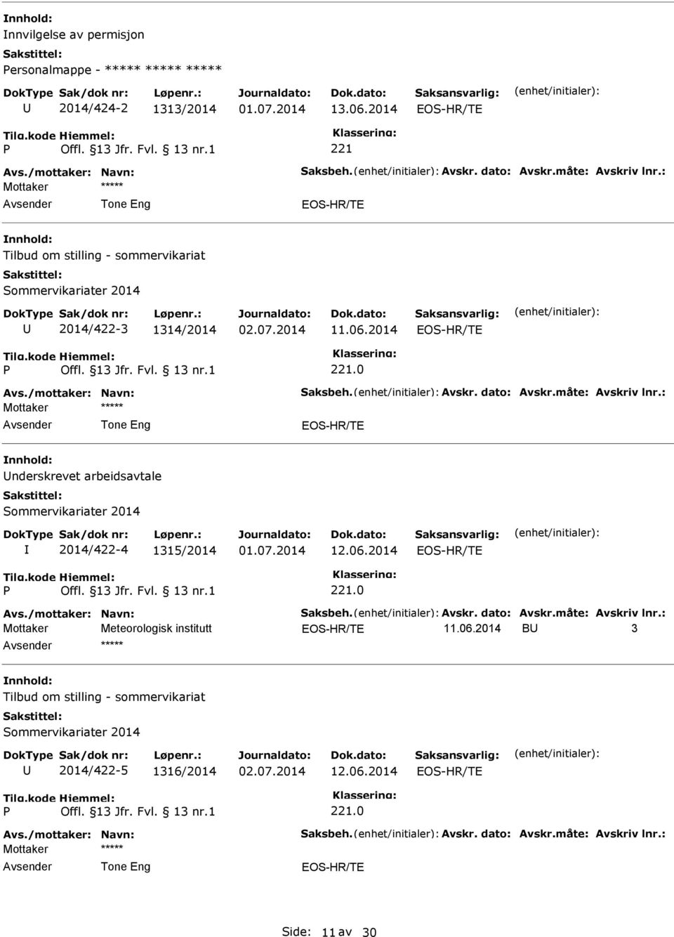 : nderskrevet arbeidsavtale Sommervikariater 2014 2014/422-4 1315/2014 12.06.