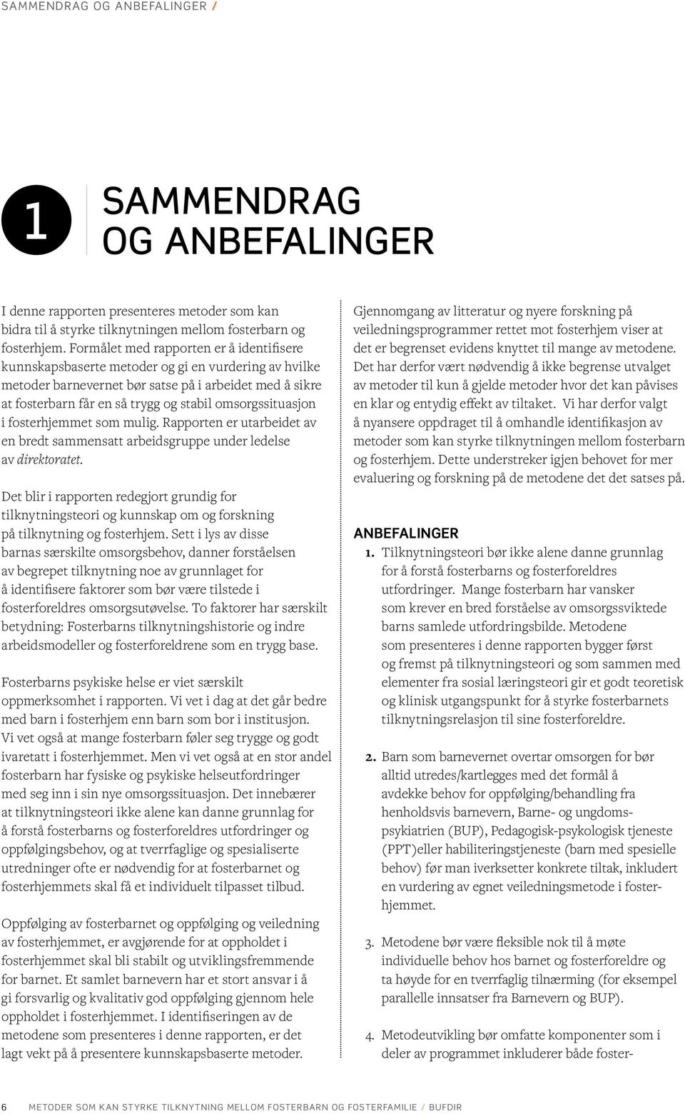 omsorgssituasjon i fosterhjemmet som mulig. Rapporten er utarbeidet av en bredt sammensatt arbeidsgruppe under ledelse av direktoratet.