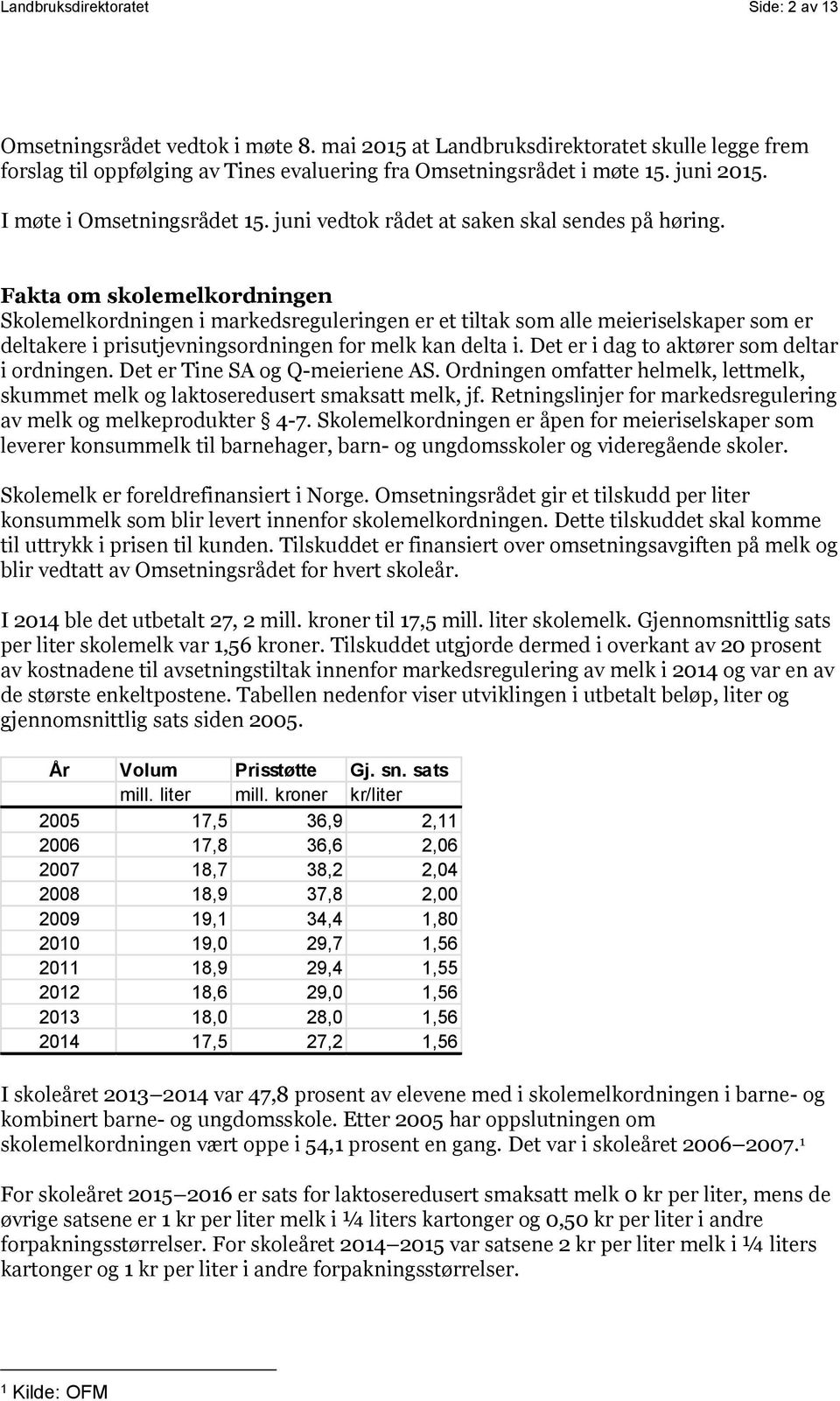 Fakta om skolemelkordningen Skolemelkordningen i markedsreguleringen er et tiltak som alle meieriselskaper som er deltakere i prisutjevningsordningen for melk kan delta i.