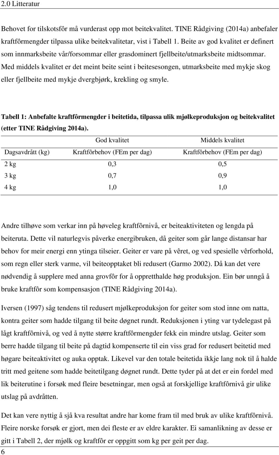 Med middels kvalitet er det meint beite seint i beitesesongen, utmarksbeite med mykje skog eller fjellbeite med mykje dvergbjørk, krekling og smyle.