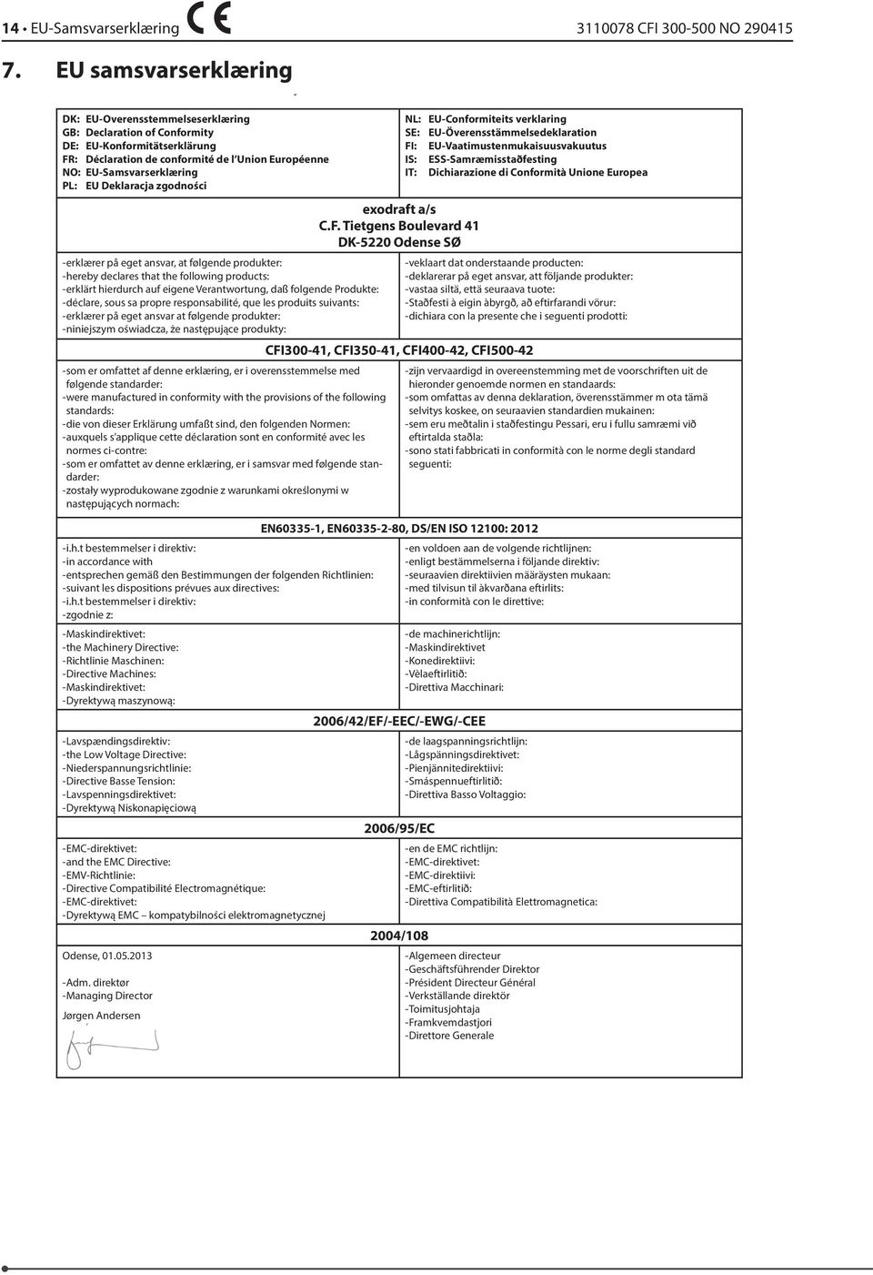 EU-Samsvarserklæring PL: EU Deklaracja zgodności -erklærer på eget ansvar, at følgende produkter: -hereby declares that the following products: -erklärt hierdurch auf eigene Verantwortung, daß