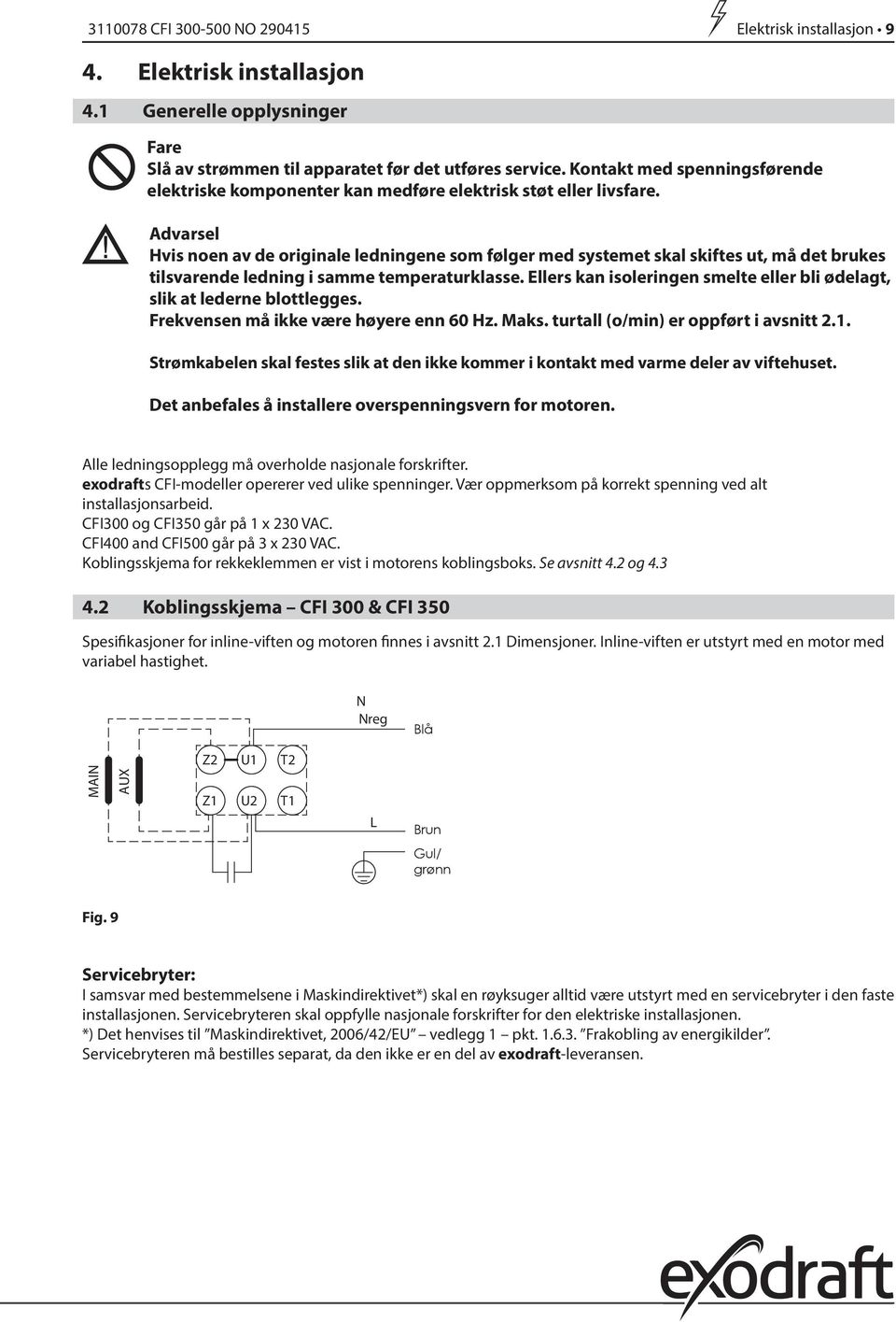 Advarsel Hvis noen av de originale ledningene som følger med systemet skal skiftes ut, må det brukes tilsvarende ledning i samme temperaturklasse.