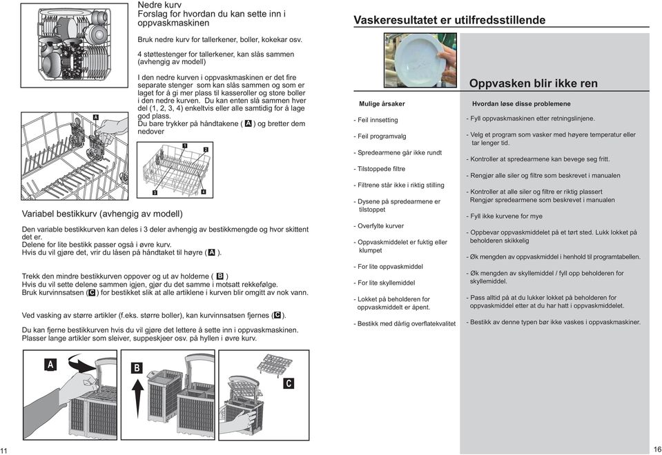 kasseroller og store boller i den nedre kurven. Du kan enten slå sammen hver del (,, 3, 4) enkeltvis eller alle samtidig for å lage god plass.