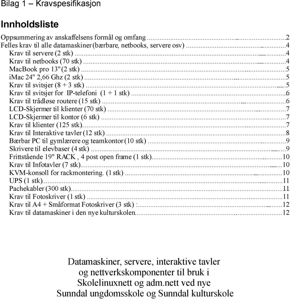 ...6 Krav til trådløse routere (15 stk)...6 LCD-Skjermer til klienter (70 stk)...7 LCD-Skjermer til kontor (6 stk)...7 Krav til klienter (125 stk)......7 Krav til Interaktive tavler (12 stk).