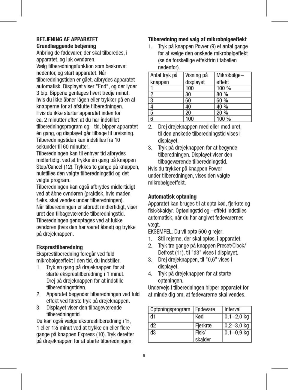 Bippene gentages hvert tredje minut, hvis du ikke åbner lågen eller trykker på en af knapperne for at afslutte tilberedningen. Hvis du ikke starter apparatet inden for ca.