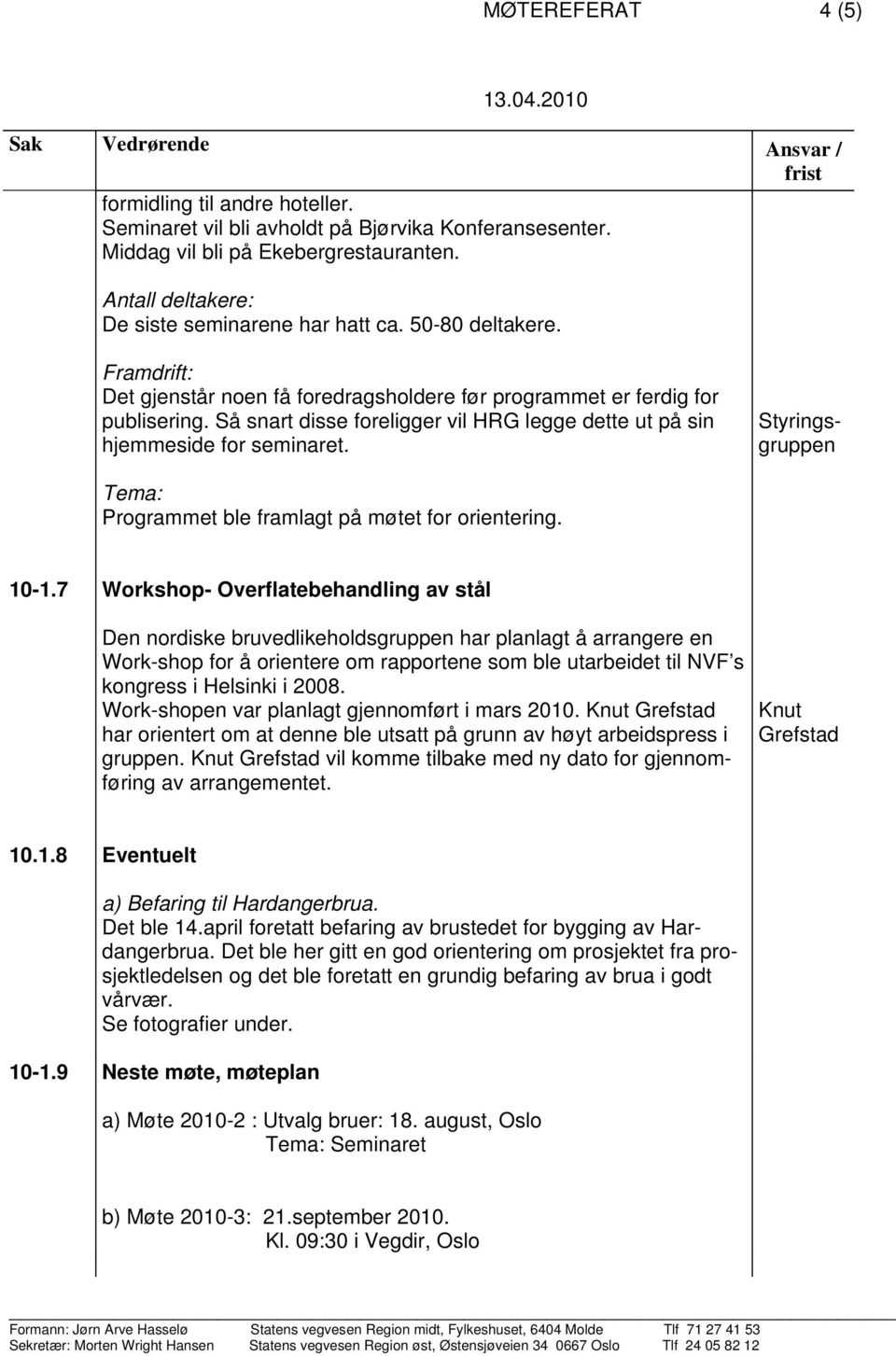 Styringsgruppen Tema: Programmet ble framlagt på møtet for orientering. 10-1.