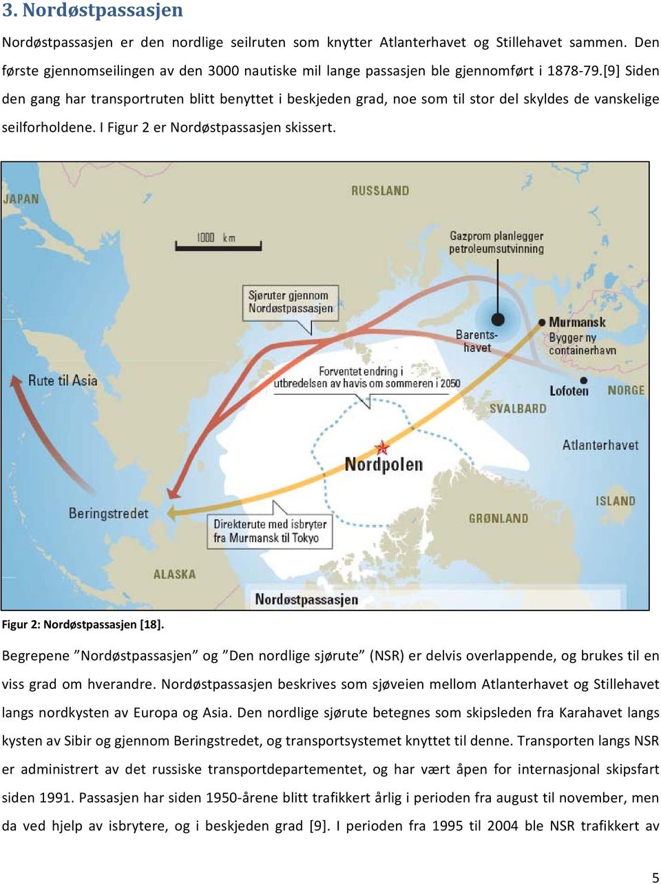 [9] Siden den gang har transportruten blitt benyttet i beskjeden grad, noe som til stor del skyldes de vanskelige seilforholdene. I Figur 2 er Nordøstpassasjen skissert.