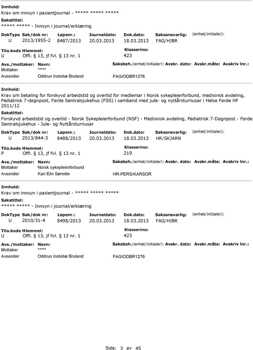 arbeidstid og overtid - Norsk Sykepleierforbund (NSF) - Medisinsk avdeling, ediatrisk 7-Døgnpost - Førde Sentralsjukehus - Jule- og Nyttårsturnusar 2013/844-3 8488/2013 HR/SKJARN 219