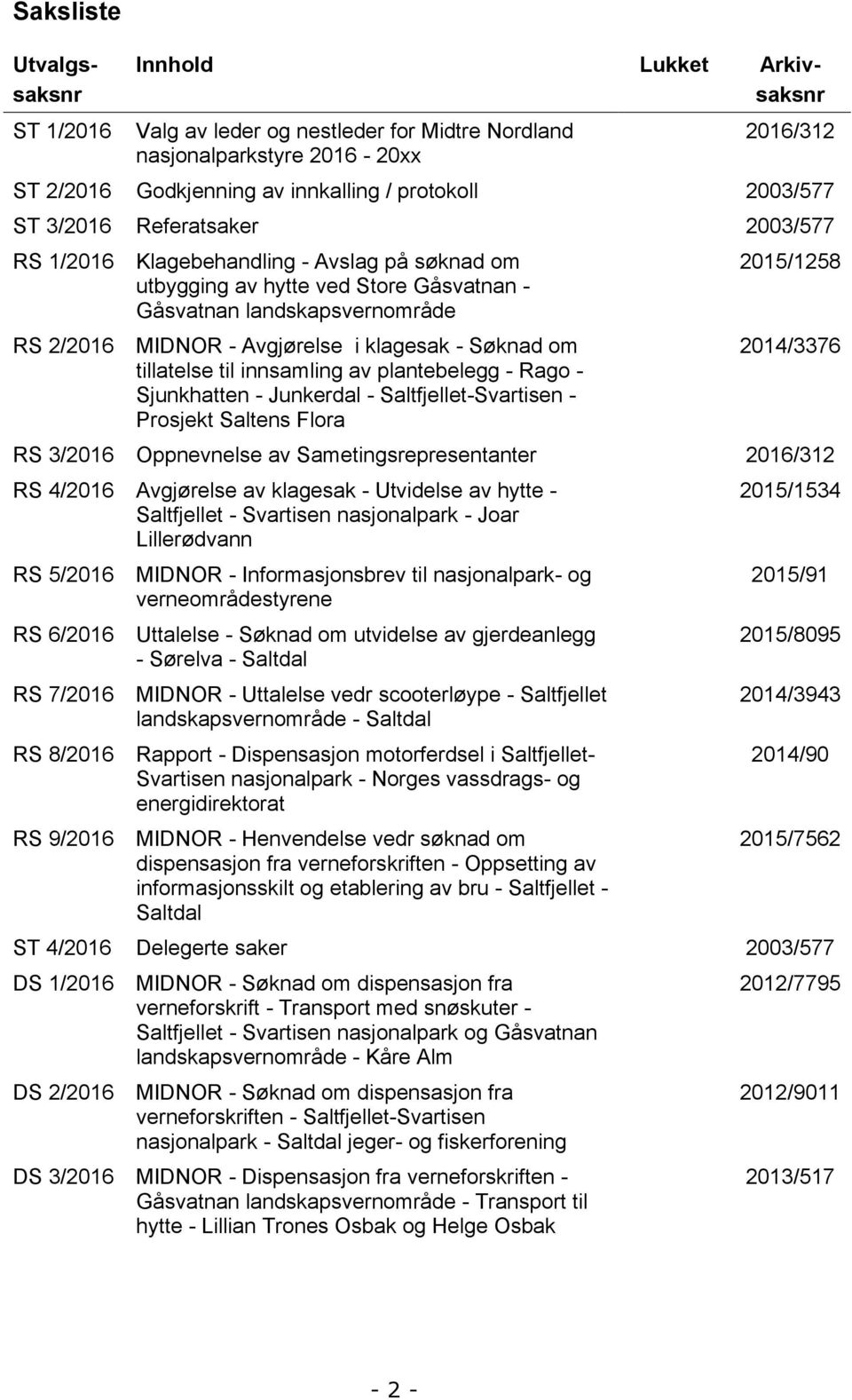 klagesak - Søknad om tillatelse til innsamling av plantebelegg - Rago - Sjunkhatten - Junkerdal - Saltfjellet-Svartisen - Prosjekt Saltens Flora 2015/1258 2014/3376 RS 3/2016 Oppnevnelse av