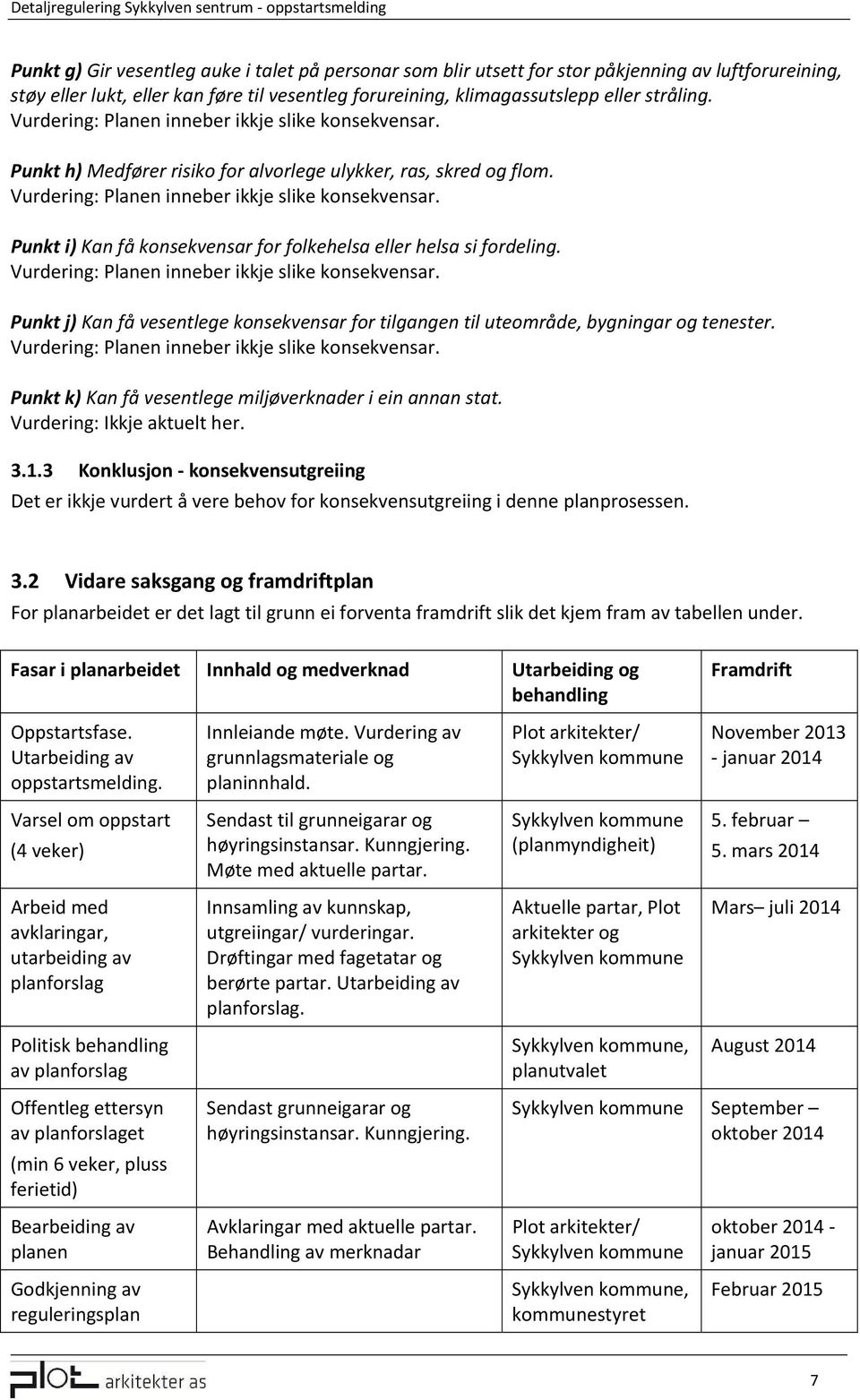 Punkt i) Kan få konsekvensar for folkehelsa eller helsa si fordeling. Vurdering: Planen inneber ikkje slike konsekvensar.